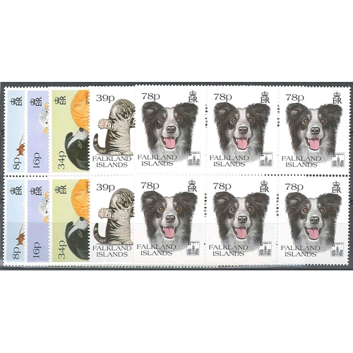 1564 - Falkland Islands; 1994 Pets set (5) with HONG KONG '94 overprints, in u.m. six-blocks. SG 696-700 ca... 