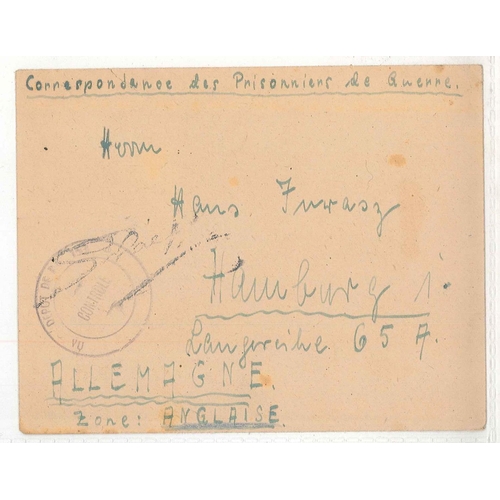 1027 - Covers; Prisoner of War Mail; post-WW2 (probably c.1945) P.o.W. cover from Hyères (France) to German... 