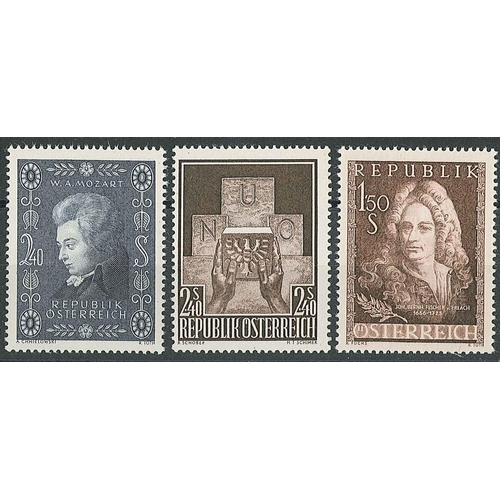 1314 - Austria; 1956 Mozart, U.N., and von Erlach, all u.m., cat.£40.25.