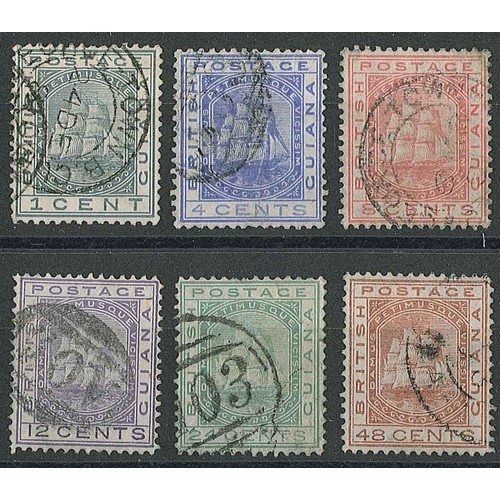 1376 - British Guiana; 1876-79 wmk. Crown CC 1c, 4c, 8c, 12c, 24c (crease), and 48c g./f.u. SG 126~133 cat.... 