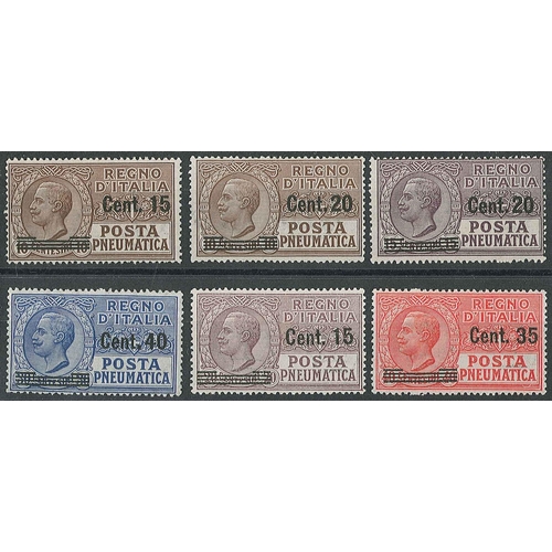 1906 - Italy; 1924-27 Pneumatic Post surcharges set (6) m.m./l.m.m., SG PE165-PE170 cat.£73.... 