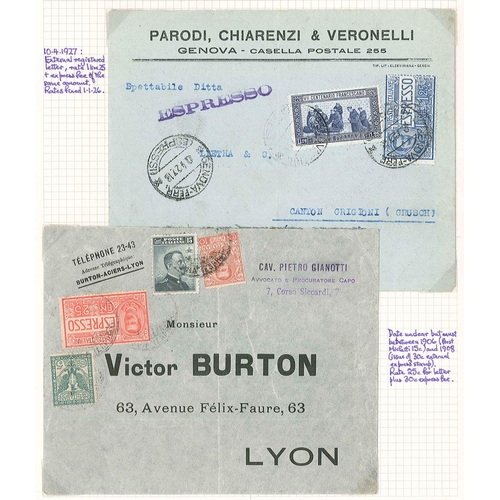 1910 - Italy; two covers - 1927 registered express to Switzerland, and c.1906-8 express to France.... 