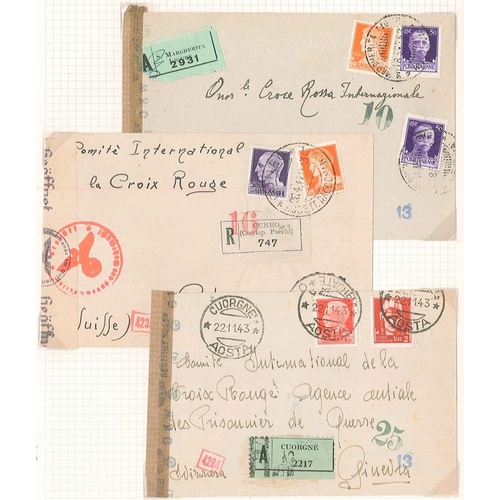 1914 - Italy; 1943 three censored registered covers to Red Cross in Geneva.