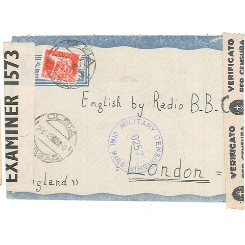 1918 - Italy; 1945 cover to BBC in London, with Italian and British censor strips, franked 5l adhesive (lat... 