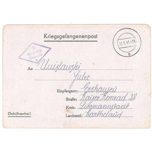 1029 - Covers; Prisoner of War Mail; 1941 lettersheet from Polish prisoner at Stalag XIB to 