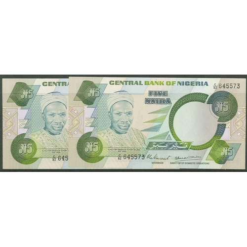 1048 - Banknotes; Nigeria; 1979-84 5N (signature 4) - two consecutive notes EF, Krause 20a.... 