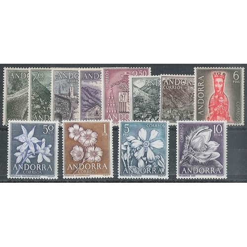 1234 - Andorra (Spanish); 1963 defin set (8) and 1966 Flowers set (4) l.m.m. (cat. c.£26 for u.m.)... 