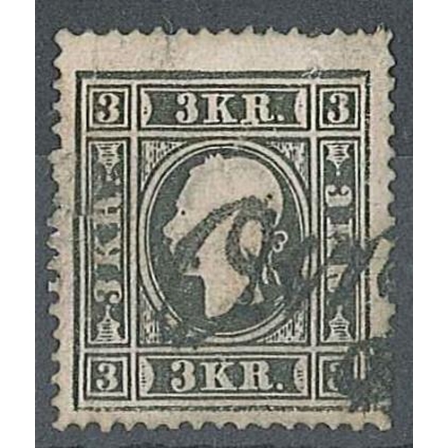 1296 - Austria; 1858-59 3k black type II used, probably repaied at left, SG 23a cat.£325.