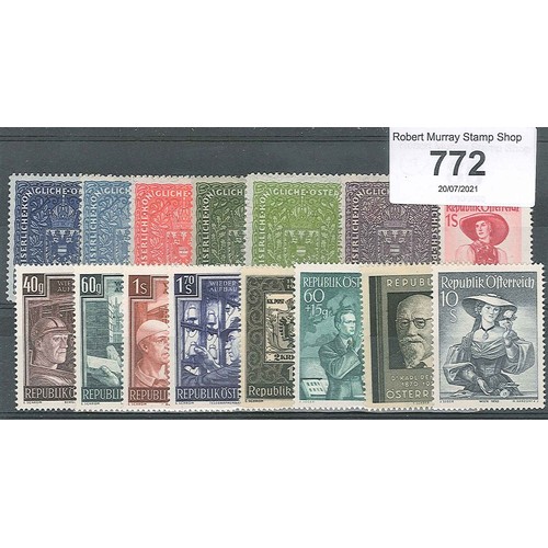 1302 - Austria; 1916-51 m.m. small seln. of mainly medium values. (Cat.£382.) (15)