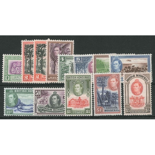 1380 - British Honduras; 1938-47 defin set (12 + perf. of 2c) m.m. (some heavily hinged, but $2 very lightl... 