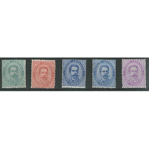 1903 - Italy; 1879-82 5c, 10c, 25c (2 shades), and 50c, all unused. The 25c blue with fine full gum (but ve... 