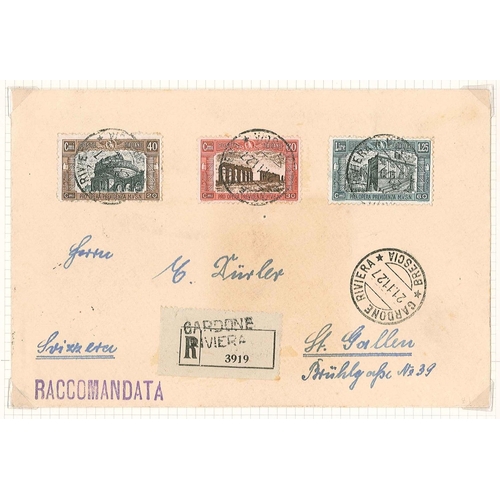 1909 - Italy; 1927 registered cover to Switzerland, franked with first three values of 1926 National Defenc... 