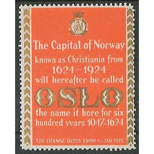 2151 - Norway; Cinderella; 1924 label advertising (in English) the change of the name of Christiania back t... 