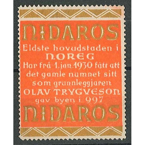 2152 - Norway; Cinderella; 1930 label advertising (in Norwegian) the change of the name of Trondheim back t... 