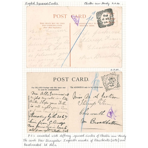 2873 - UK Covers; 1904-05 two postcards (local views, one damaged), each sent unpaid, with Chorlton-cum-Har... 