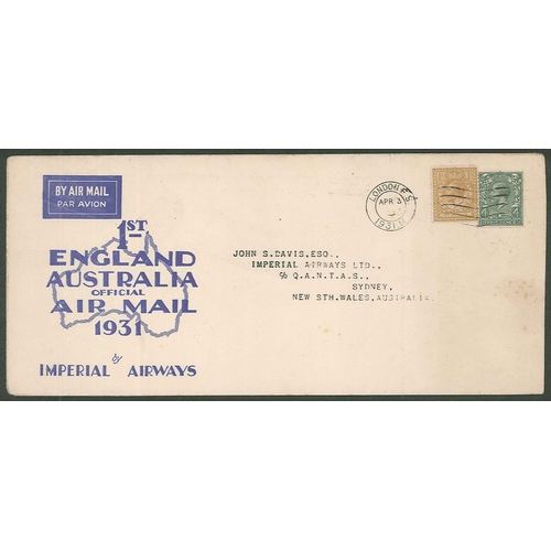 2875 - UK Covers; 1931 souvenir cover for 1st England-Australia Official Air Mail, with 1/- and 4d stamps, ... 