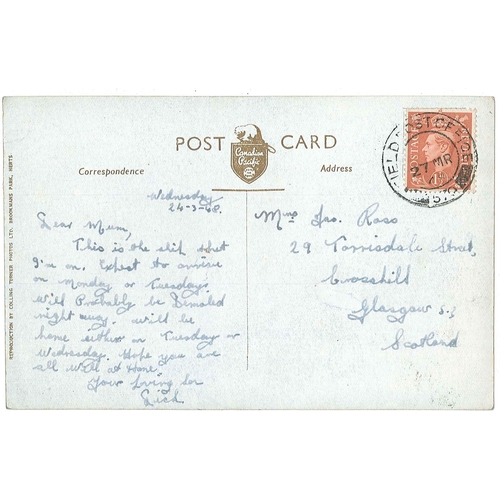 2877 - UK Postal History; 1948 postcard of Empress of Scotland written by member of forces on his way home ... 