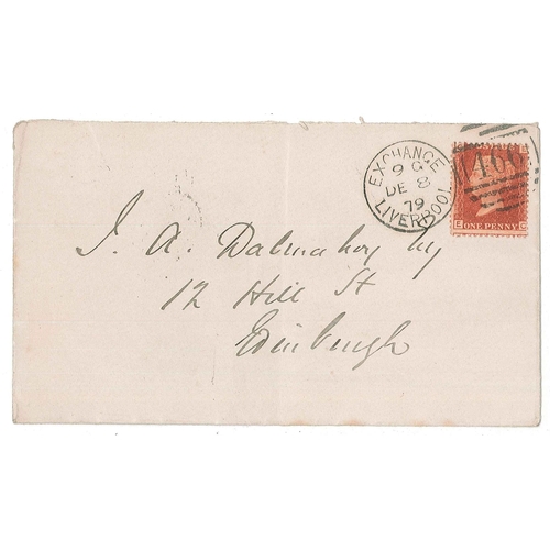 2871 - UK Covers; 1879 cover Liverpool to Edinburgh, franked with Penny Red plate 214, cancelled 