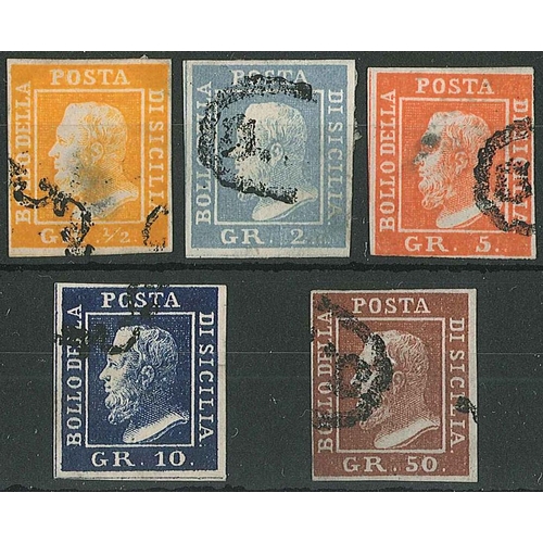 1901 - Italian States; Sicily; forgeries of 1859 ½g, 2g, 5g, 10g, and 50g.... 