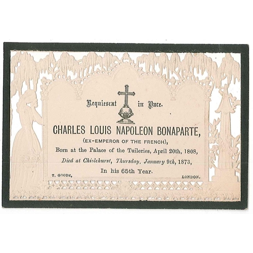 1184 - Ephemera; 1873 memorial card for the death of Charles Louis Napoleon Bonaparte (formerly Emperor Nap... 