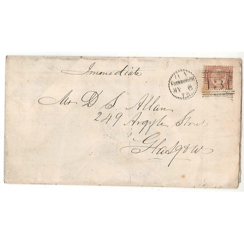 1185 - Ephemera; 1873 folded letter Edinburgh to Glasgow with ½d adhesive. The inside is a folded pr... 