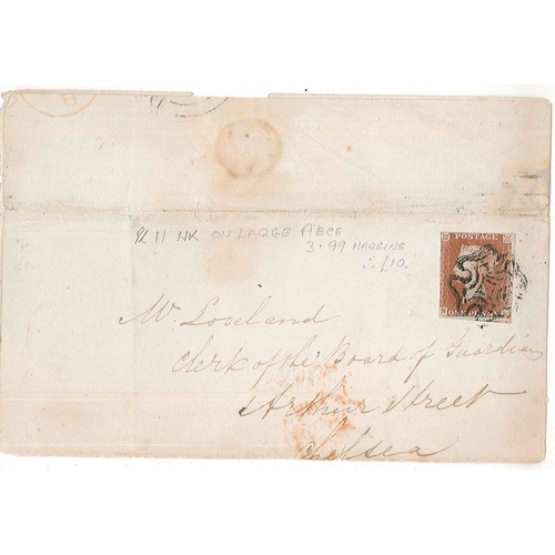 2865 - UK Postal History; 1841 (6 Aug) two parts of cover franked with Penny Red Imperf NK plate 11 (3&frac... 