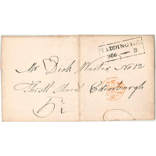 2807 - Scottish Postal History; 1818 entire Gifford to Edinburgh  with Haddington mileage mark, 