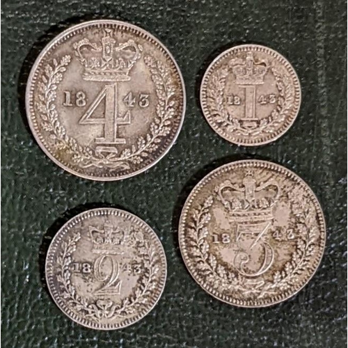 46 - Coins; UK; 1843 Maundy set (4d, 3d, 2d, 1d) EF.