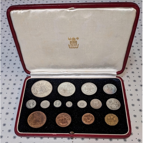 49 - Coins; UK; 1937 official specimen set, Coronation crown to farthing, plus four Maundy, in original R... 