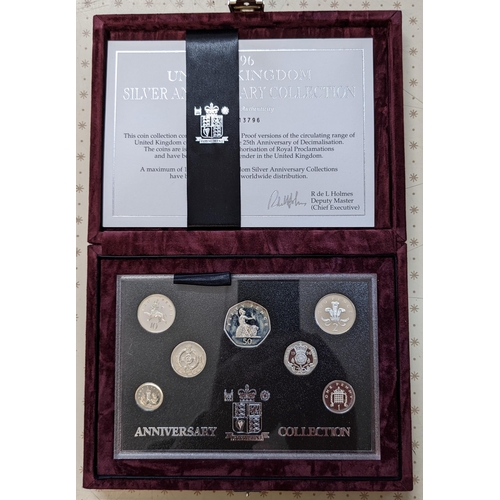 51 - Coins; UK; 1996 25th Anniversary of Decimal Currency Royal Mint set of seven silver proof coins in o... 