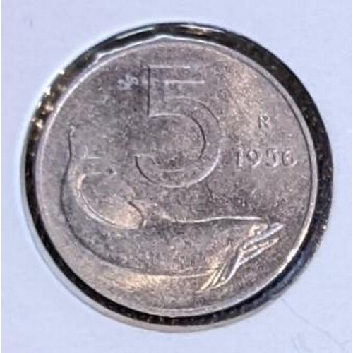 58 - Coins; Italy; 1956 5 lire (scarcest date of this type) EF.