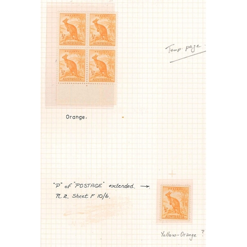 105 - Corrected DescriptionAustralia; 1948-56 ½d Kangaroo complete pane of 80 u.m. including one with the ... 