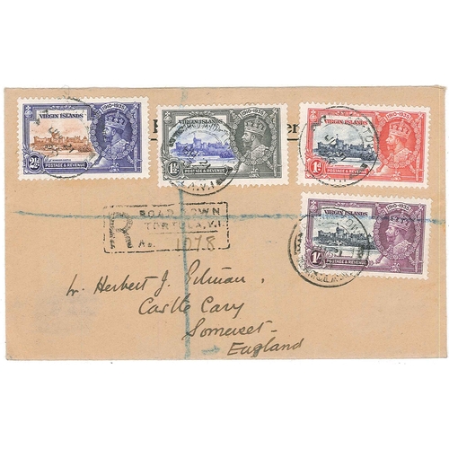 129 - British Virgin Islands; 1935 Silver Jubilee set used on cover (stamps SG 103-6 cat.£55), regis... 