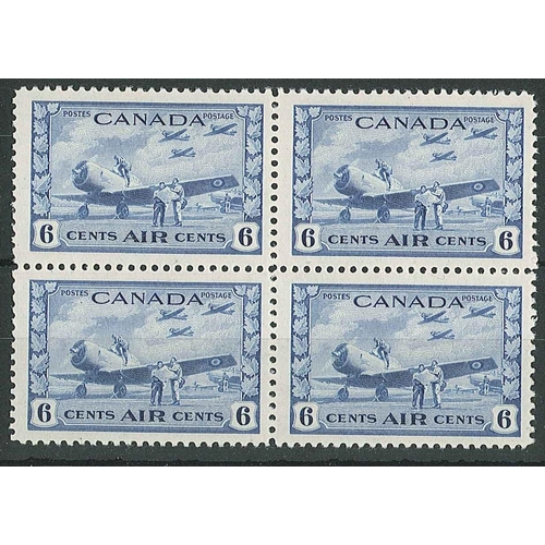 141 - Canada; 1942-48 War Effort Air 6c u.m. fourblock, SG 399 cat.£32 each = £128.... 