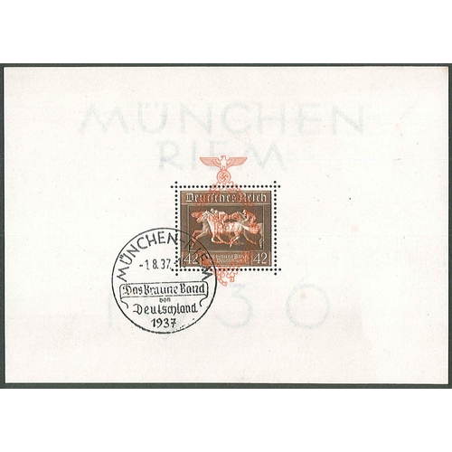 188 - Germany; 1937  brown Ribbon overprinted miniature sheet v.f.u. with first day special cancel. SG MS6... 