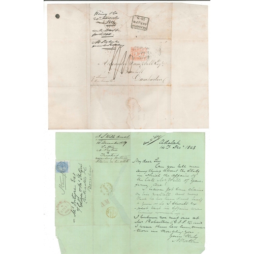 208 - India; 1852-68 seven flimsy covers viz. {1} 1852, 1853, and 1854 to Dumbarton or Glasgow with variou... 