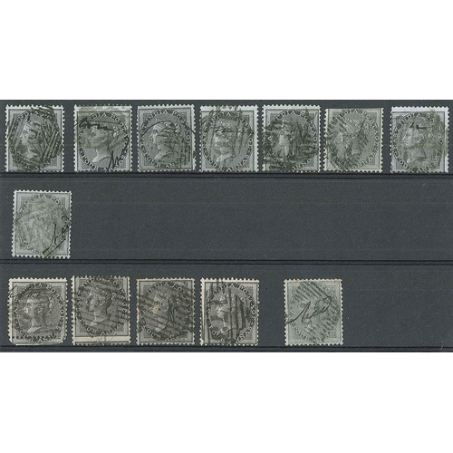 209 - India; 1855 4a on blued paper (8), 1856-64 1a (2), 2a (8, and 2 pairs), 4a black (4, one of which is... 