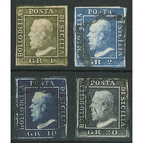 229 - Italian States; Sicily; 1859 1g unused (part gum), 2g f.u., 10g g.u. (faults), and 20g g.u. (thin). ... 