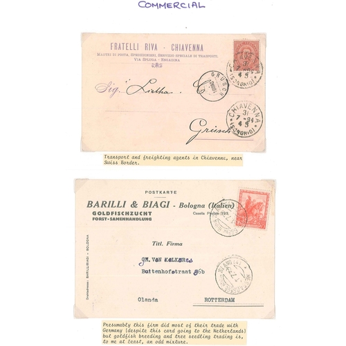 234 - Italy; 1890s-1930s interesting collection of printed postcards written-up on pages. Mainly commercia... 