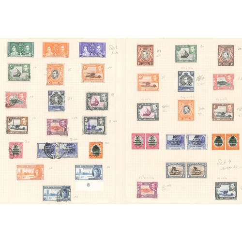 241 - Kenya, Uganda, and Tanganyika; 1896-1958 mint and used small colln. on five pages. Includes KG6 defi... 