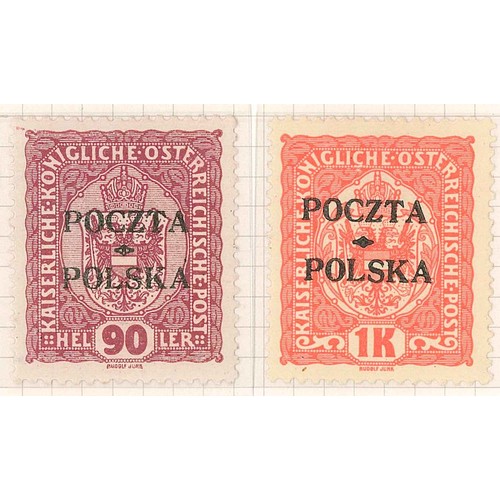 291 - Poland; 1919 Issue for Western Galicia short set to 4k fine mounted mint, several with certification... 