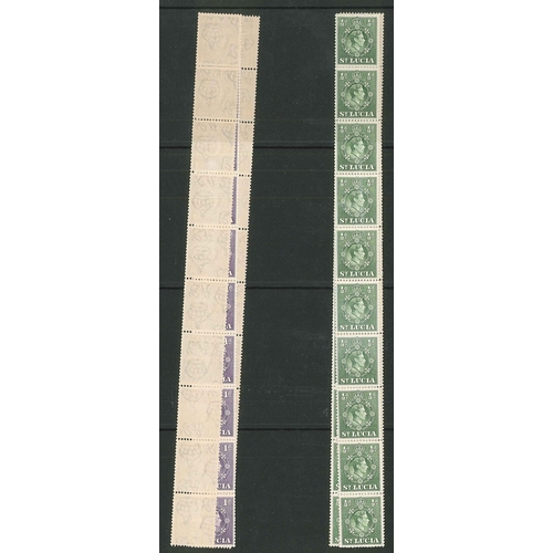 306 - Saint Lucia; 1938-48 perf. 14x14½ u.m. coil strips of ½d (40) and of 1d (30), SG 128, ... 