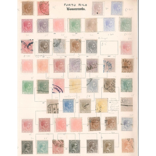 316 - Spanish Colonies; Porto Rico; three old pages with m. & u. collection, mixed condition but major... 