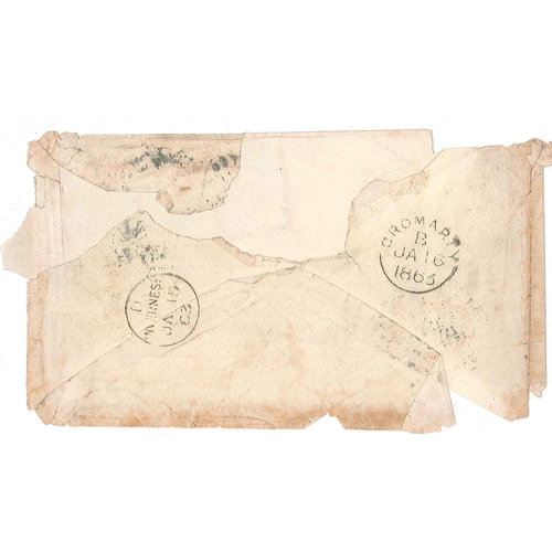 333 - U.S.A.; 1862 part cover, probably San Francisco to Cromarty, Scotland. Franked with 10c and pair of ... 