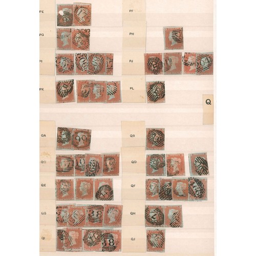 345 - UK; 1841 Penny Red Imperforate stockbook of used stamps arrangeed by corner letter, all with numeral... 