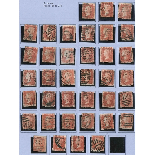 356 - UK; 1864-79 Penny Red Plates collection of 150 different (missing 77, 225) used on pages, mainly sou... 