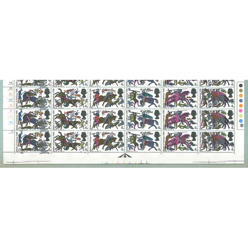 377 - UK; 1966 Battle of Hastings 4d ordinary partial sheet - rows 5 to 10, and 12 to 20 - showing a tilte... 