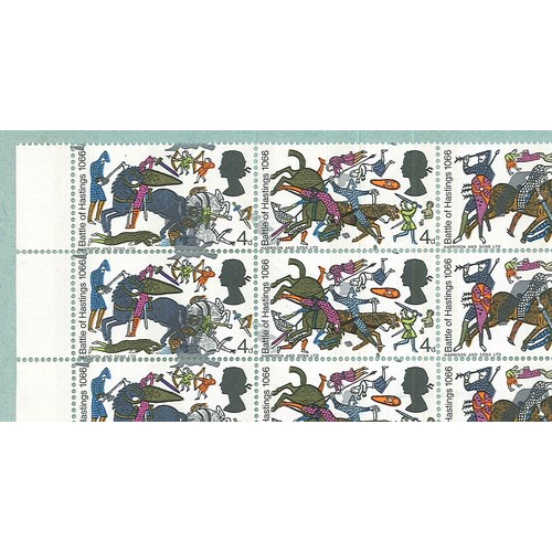 377 - UK; 1966 Battle of Hastings 4d ordinary partial sheet - rows 5 to 10, and 12 to 20 - showing a tilte... 