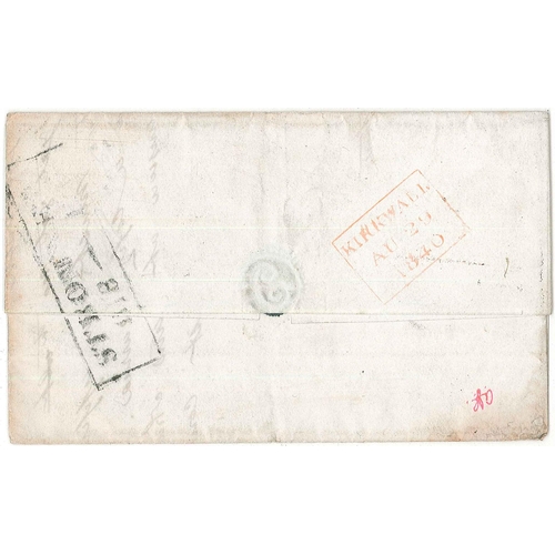 395 - Scottish Postal History; 1840 (29 Aug.) entire Stromness to Thurso, franked with Penny Black DI plat... 