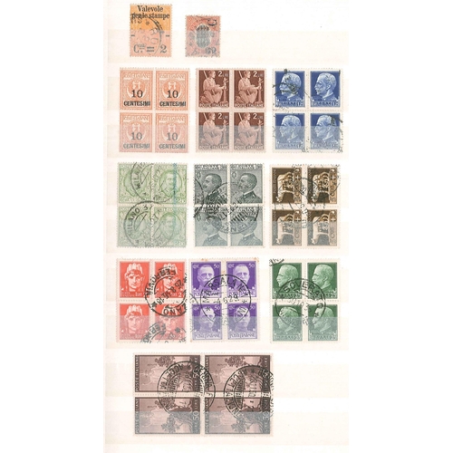 232 - Italy; duplicated used lot on stockleaves of 1863-65 issue (c.48, inc. 2lire), 1889 values inc. 1lir... 